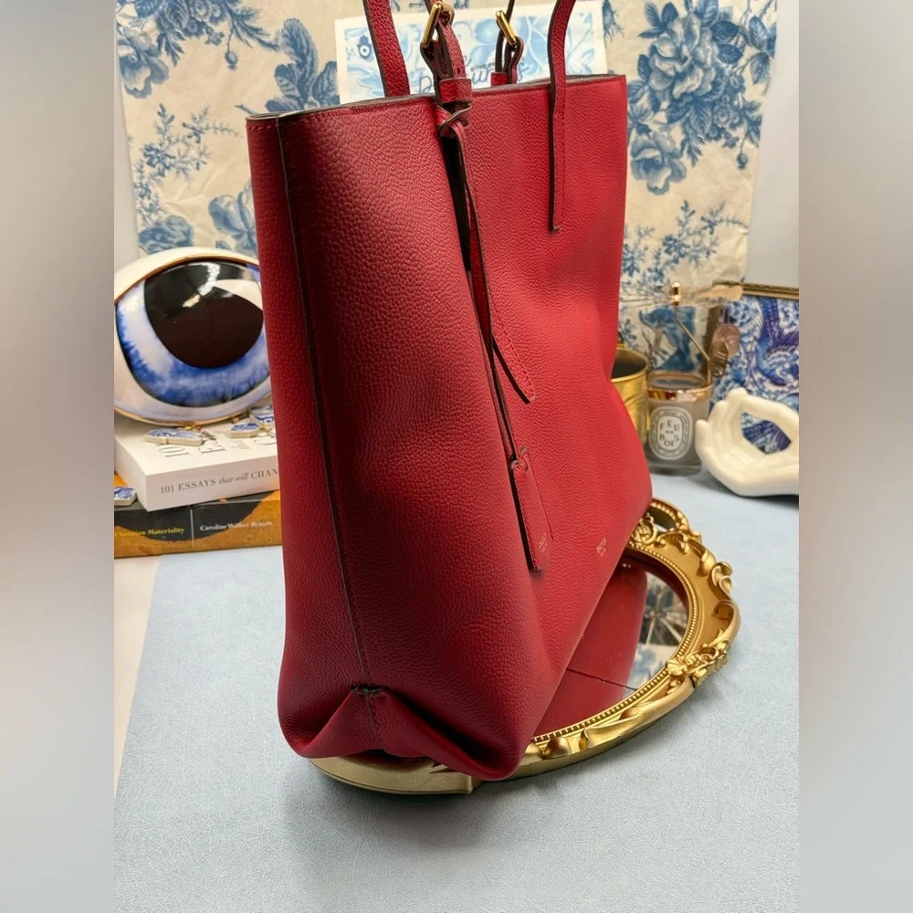 🆕 OROTON 🧿 NWOT Margot Medium Zip Tote Bag, Red Leather